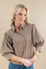 Love Story Brown & White Striped Puff Sleeve Cotton Blouse