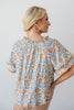 Bluebell Breeze Blue & Tan Floral Flutter Sleeve Top