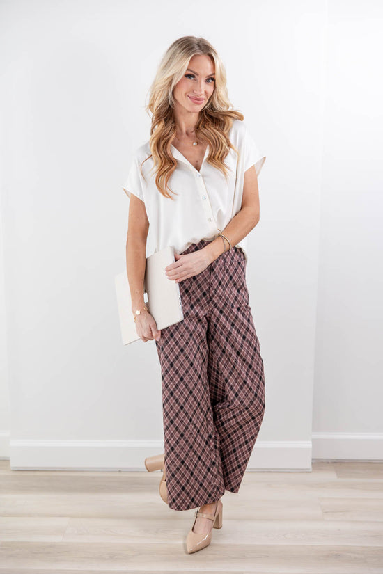 Grid Goals Diamond Plaid Straight Leg Ankle Pants