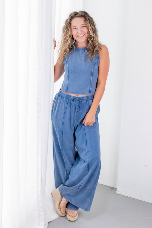 Cutie Core Cotton Blend Wide Leg Lounge Set