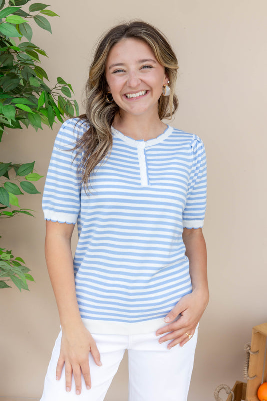Soft Life Striped Short Sleeve Top