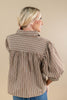 Love Story Brown & White Striped Puff Sleeve Cotton Blouse