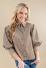 Love Story Brown & White Striped Puff Sleeve Cotton Blouse