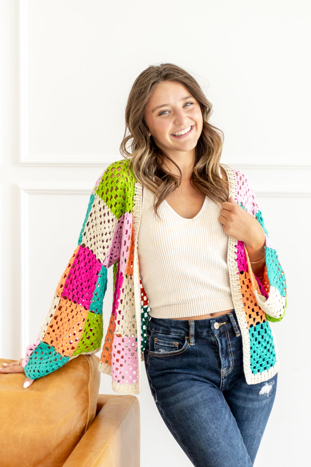 Gran's Girl Patchwork Knit Cardigan Sweater – Charming & Main