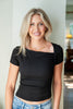 Off Balance Black Asymmetrical Short Sleeve Top