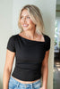 Off Balance Black Asymmetrical Short Sleeve Top
