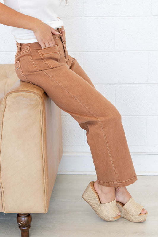 Cafe Kissed Patch Pocket Cropped Jeans