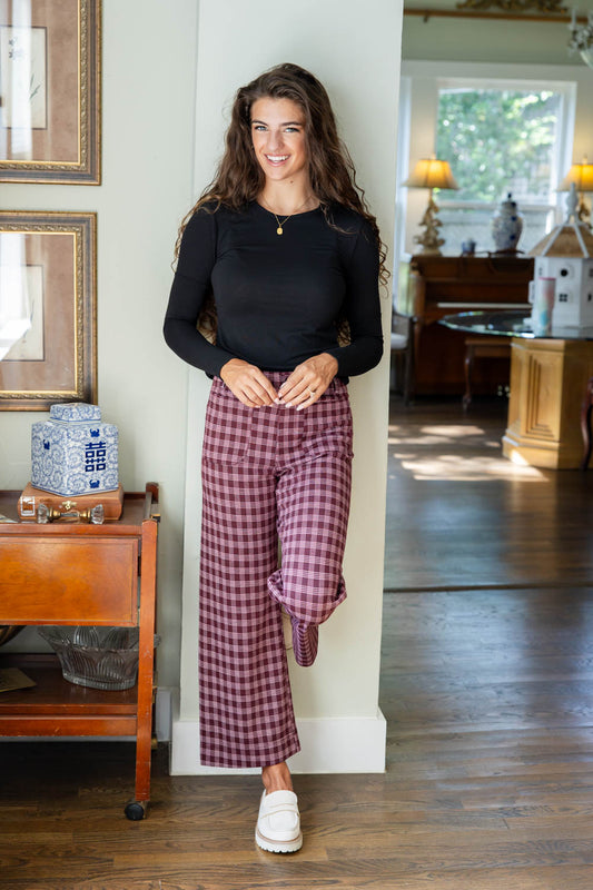 Check It Plaid Patch Pocket Wide Leg Pants