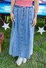 Howdy Honey Vintage Wash A-Line Denim Midi Skirt