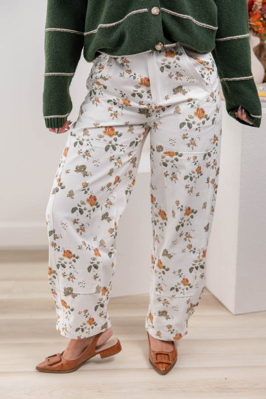 Free Soul Floral Barrel Leg Jeans