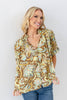 Vintage Charm Brown Paisley Floral Puff Sleeve Blouse