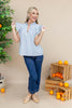 Fine Stripes Ruffle Sleeve V-Neck Top