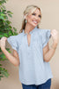 Fine Stripes Ruffle Sleeve V-Neck Top