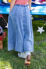 Howdy Honey Vintage Wash A-Line Denim Midi Skirt