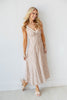 Neutral Oasis Lace Trimmed V-Neck Botanical Print Dress