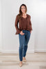 Sweet Ties Long Sleeve Tiered Ruffle Trim Sheer Blouse