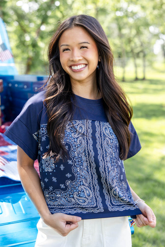 Bandana Beauty Navy & White Bandana Print Cotton Tee