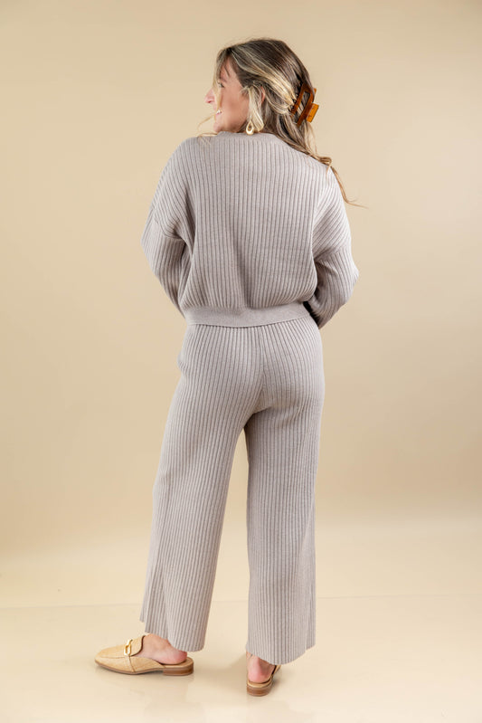 Timeless Ease Taupe Ribbed Matching Lounge Set