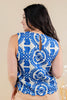 Sweet Stitching Blue Medallion Print Cotton Sleeveless Scallop Trim Top