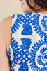 Sweet Stitching Blue Medallion Print Cotton Sleeveless Scallop Trim Top