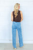 Clean Slate Vertical Seam Detail Wide Leg Jeans