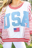 USA Sunshine Red & White Striped Varsity Pullover