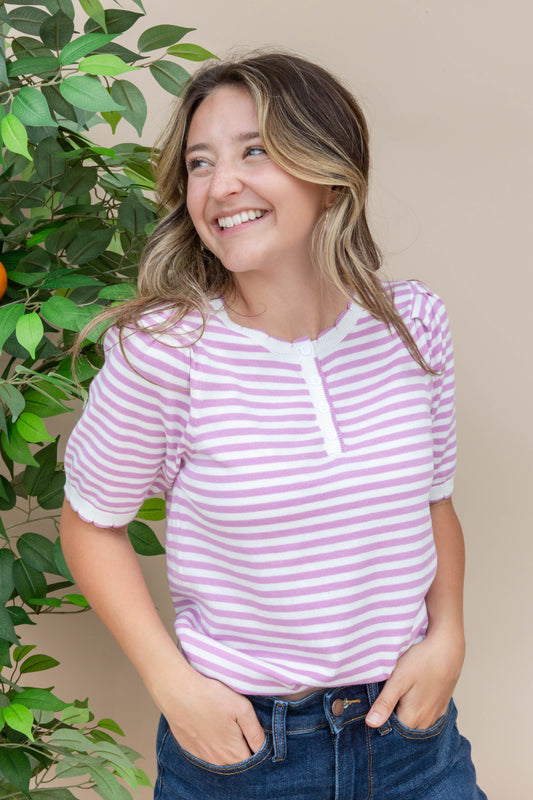 Soft Life Striped Short Sleeve Top