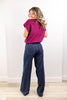 Trouble Maker Dark Wash Mid Rise Wide Leg Jeans