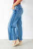 Split Decision Mid Rise Two Tone Contrast Wide Flare Jeans
