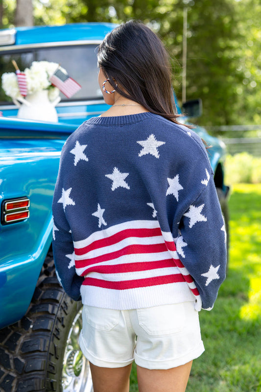 Firework Feels American Flag Crew Neck Sweater