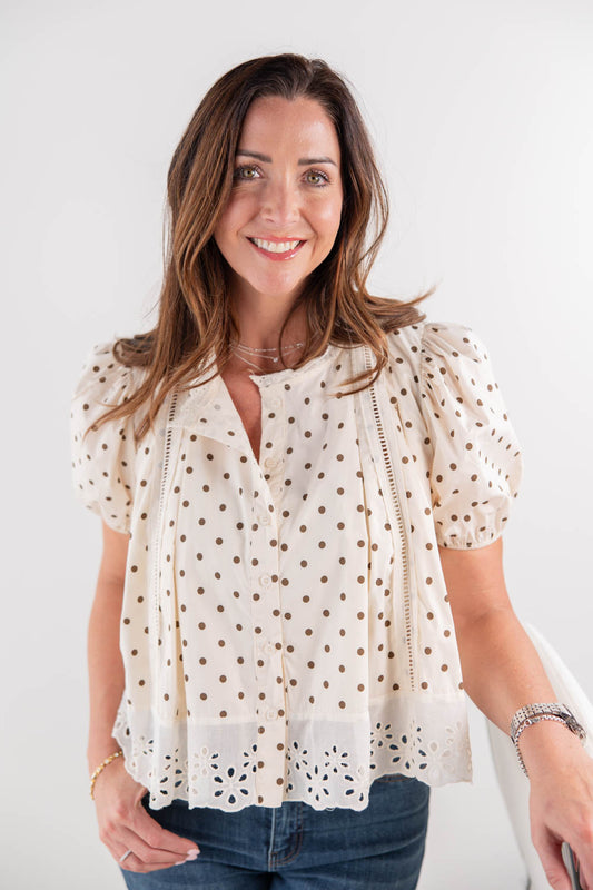 Dream State Polka Dot Puff Sleeve Cotton Top