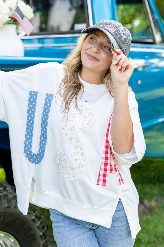 USA Oversized Patchwork Short Sleeve Top
