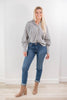 Fresh Perspective Striped Cotton Blend Dolman Long Sleeve Button Down Top