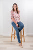 Market Days Watercolor Pink Floral Puff Sleeve Blouse