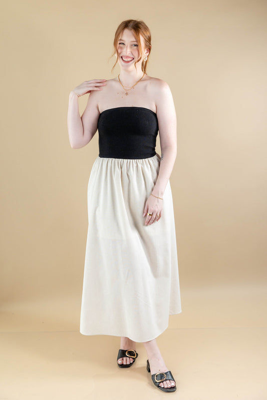 Modern Whisper Two-Tone Cotton Blend Strapless Dress