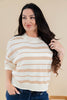 Golden Glow Caramel Striped Short Sleeve Cotton Sweater