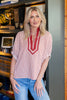 Lovely Moment Split Neck Contrast Striped Dolman Sleeve Top