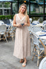Neutral Oasis Lace Trimmed V-Neck Botanical Print Dress