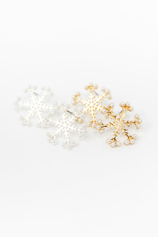 Snowflake Shimmer Pearl Post Earrings