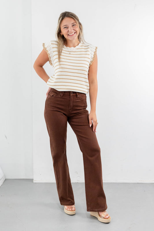 Mocha Moves Brown Slim Wide Jeans