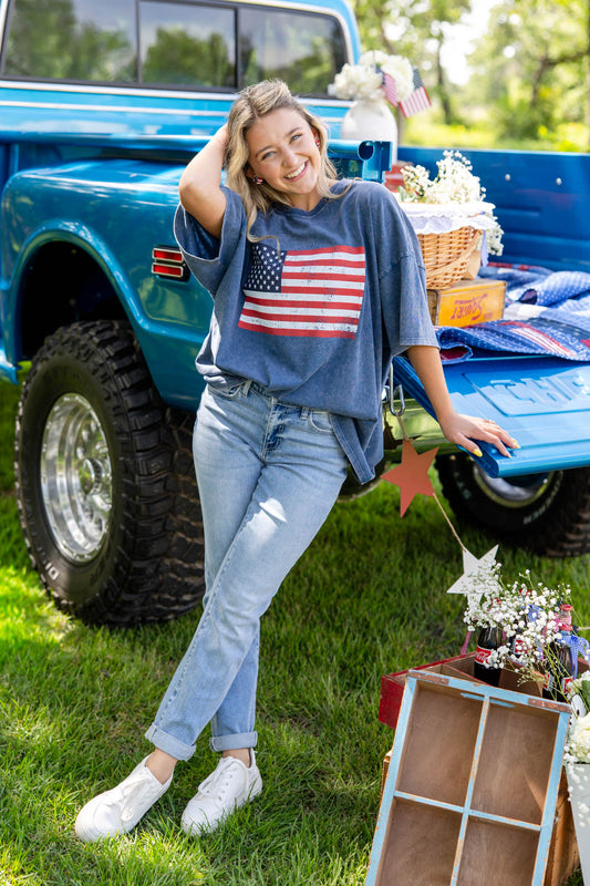 Faded Glory American Flag Oversized Mineral Washed Tee