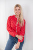 Forever Lovely Long Sleeve Polka Dot Ruffle Trim Cotton Blouse