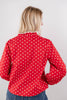 Forever Lovely Long Sleeve Polka Dot Ruffle Trim Cotton Blouse
