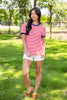 Simple Stitch Red Striped Contrast Trim Top