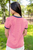 Simple Stitch Red Striped Contrast Trim Top