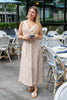 Neutral Oasis Lace Trimmed V-Neck Botanical Print Dress