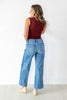 Split Decision Mid Rise Two Tone Contrast Wide Flare Jeans