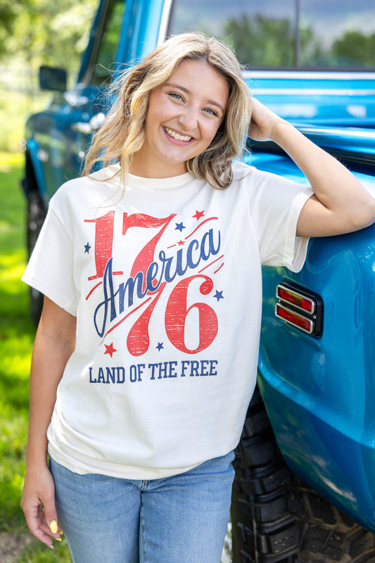 Vintage Style America 1776 Cotton Graphic Tee