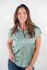Current Mood Satin Cap Sleeve Collared Blouse
