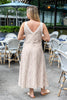 Neutral Oasis Lace Trimmed V-Neck Botanical Print Dress